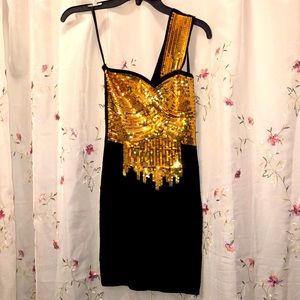 Bebe Sequined One Shoulder Dress